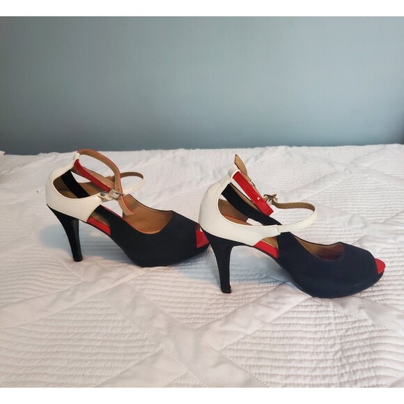 Get More Beauty Peep Toe High Heel Sandals Size 9 EU Size 40 Red White And Black - Picture 6 of 13
